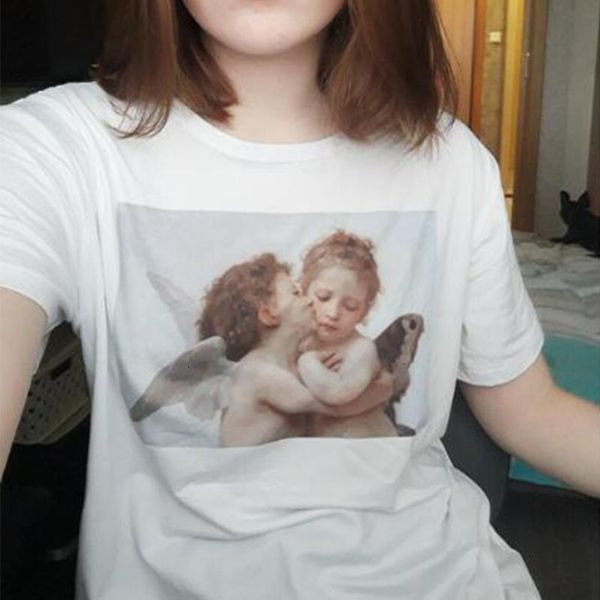 

рубашки женские womens дизайнер tops angel roman sacred печать cute плюс размер повседневная женщина лето с короткими рукавами bf harajuku м, White