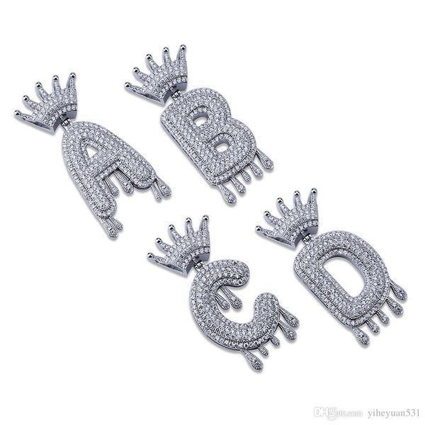 

a-z initial bubble letter necklace name crown drip letters pendant necklaces men women gold silver color cz hip hop jewelry gifts