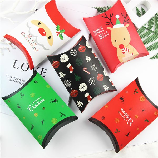 

1000pcs christmas pillow gift box elk santa claus container packing storage xmas candy biscuit cookie boxes red color paper