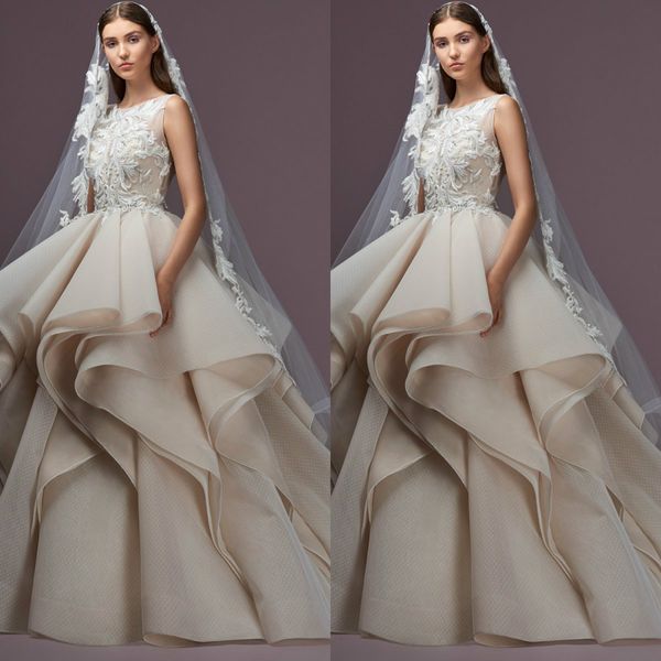 

2019 alissenuera последние свадебные платья jewel neck кружевные ярусы a line свадебные платья vintage sweep поезд свадебное платье больших, White