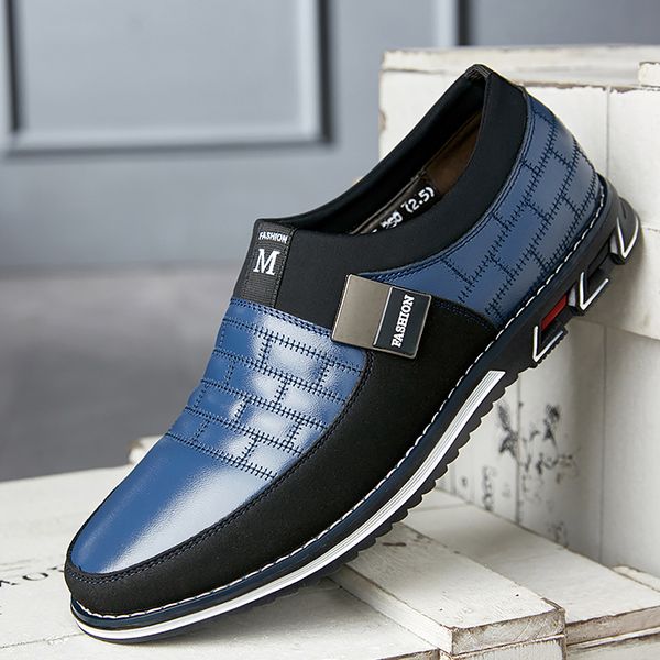 

casual leather shoes men large size 38-48 man shoes slip on oxford for men business mens shoe 2019 new, Black