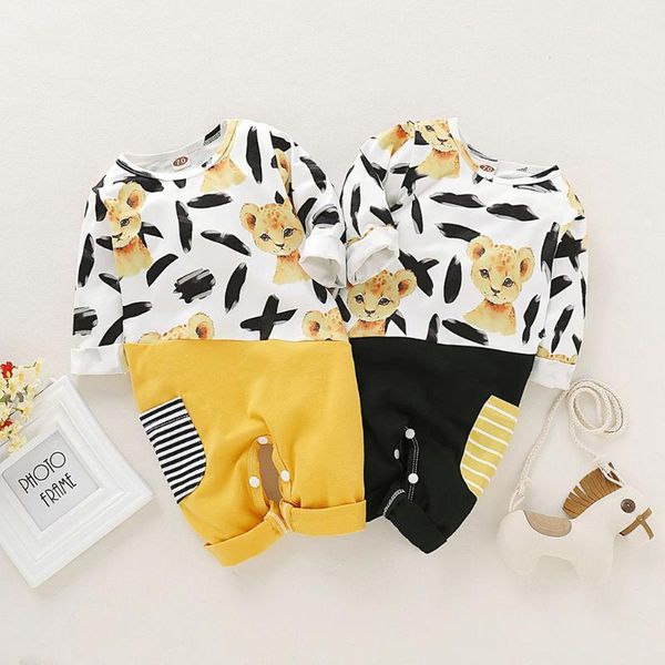

baby boy clothes newborn infant baby girls boys cartoon animals stitching stripe pocket jumpsuit bebes ropa, White