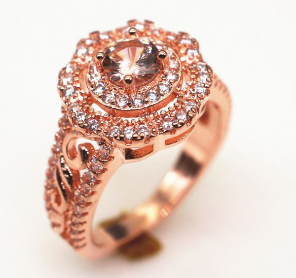 Wholesale-Hot Selling 18K Rose anel de ouro com diamante e luxo Flor Artesanato Jóias para europeus e americanos Mulheres