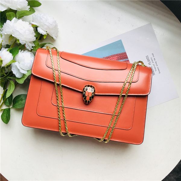 

genuine leather woman package colour collision of horizontal plate snake package cowhide chain package single shoulder satchel