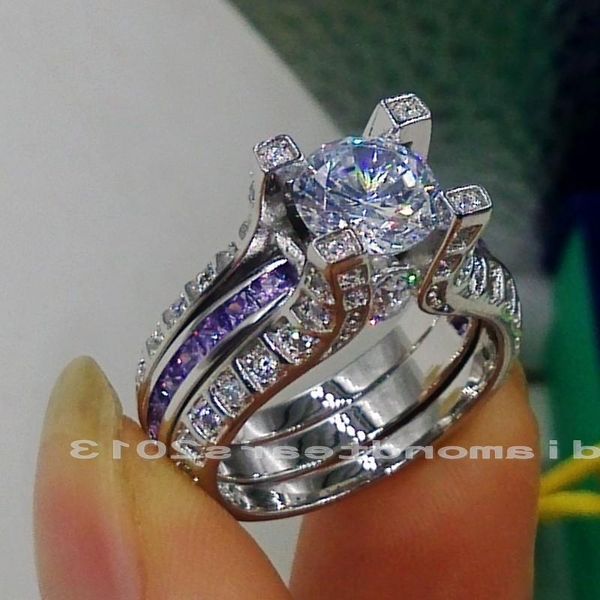 

luxury sz5 6 7 8 9 10 роскошные ювелирные изделия марка 10kt белого золота заполнены белый топаз круглый вырезать свадьбы женщины обручально, Silver