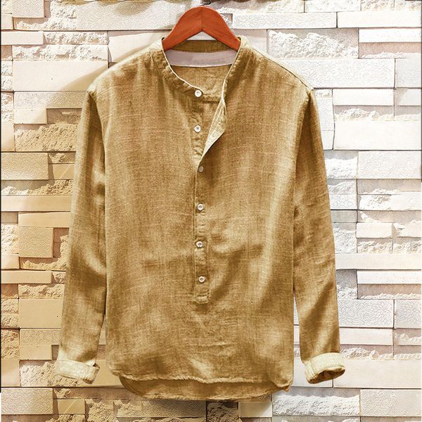 

fashion linen and cotton long sleeve men shirt 2020 summer leisure loose breathable brand shirts blouse camisa masculina, White;black