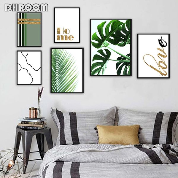 

dhroom tropical palm leaf green plants wall art monstera poster prints gold quote canvas art painting wall picture home decor
