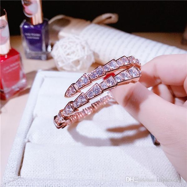

european and american brand new electroplated real gold inlaid rhinestone charm bracelet & female personality snake bracelet luxury jewelry, White