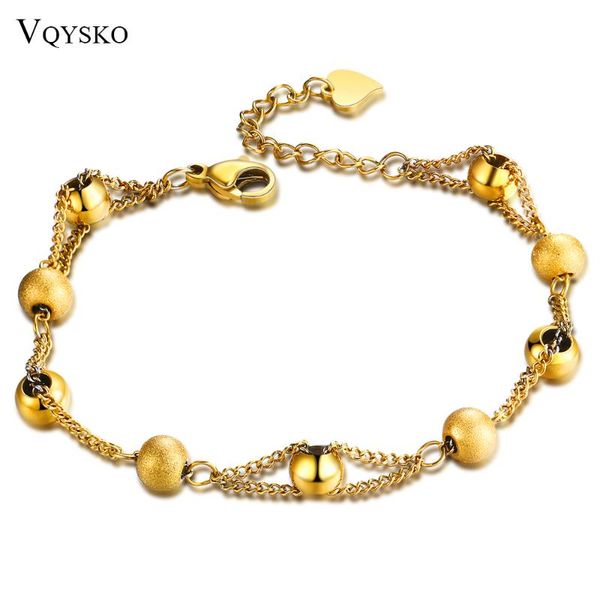 

gold color bead chain bracelets for women stainless steel hand heart accessories summer jewelry femme bracelet gift, Golden;silver
