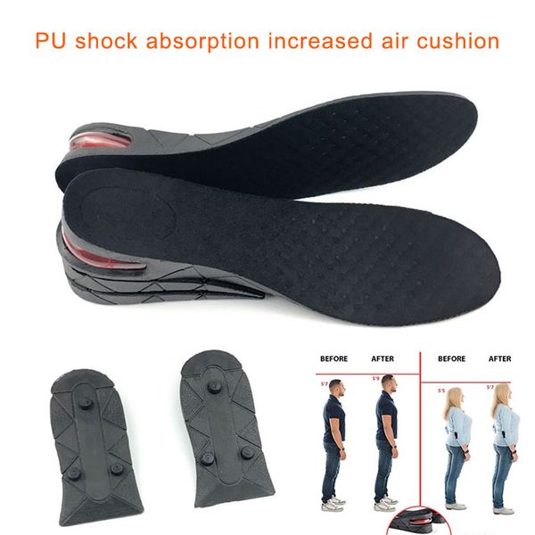

1 pair height increase pu shoes insoles multi layer air cushion taller heel insert h9, Black