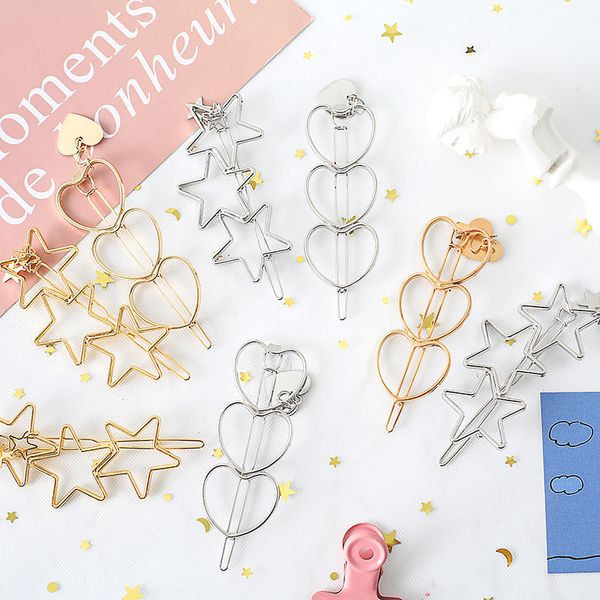 

cute hair clips & barrettes metal hair pins for women lady fashion jewelry accessories dancing party hairpin love heart long star, Golden;silver