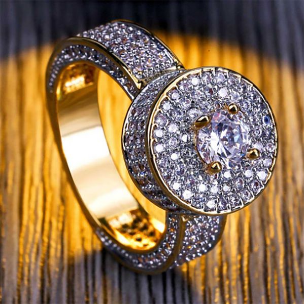 Custom Cluster Gold CZ Ring Micro Pave Cubic Zirconia Diamanti simulati Hip hop Rinds Fashion Mens Anelli d'oro