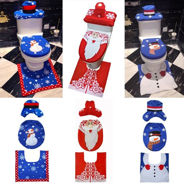 Natal Toilet Tampa Xmas Toilet Seat Água Tank Cover 3pcs cobrir o tecido / set Caso Almofada do assento WC Chritsmas Snowman