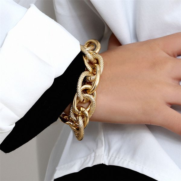 

punk chunky chain bangle bracelet for women men 2020 trendy steampunk armband lock bracelet friend couple jewelry, Black