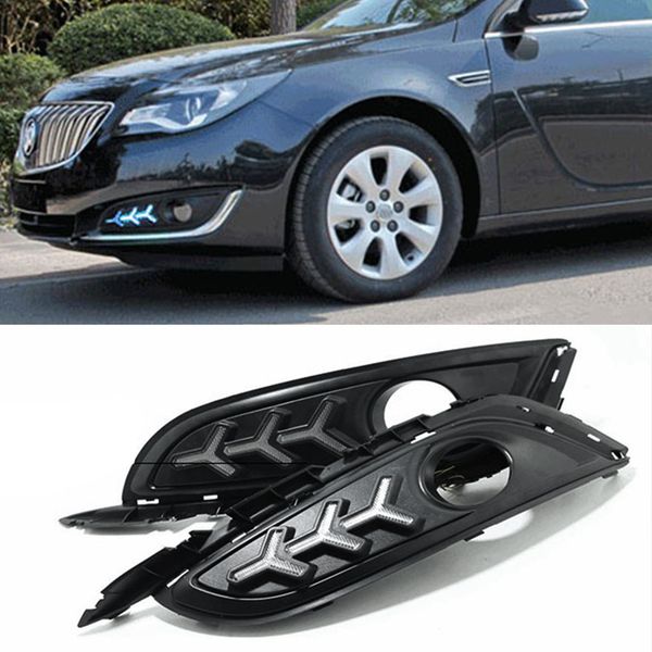 

1 pair led drl daytime running lights daylight with turn signal and night blue lamp for buick opel regal insignia 2013 2014 2015