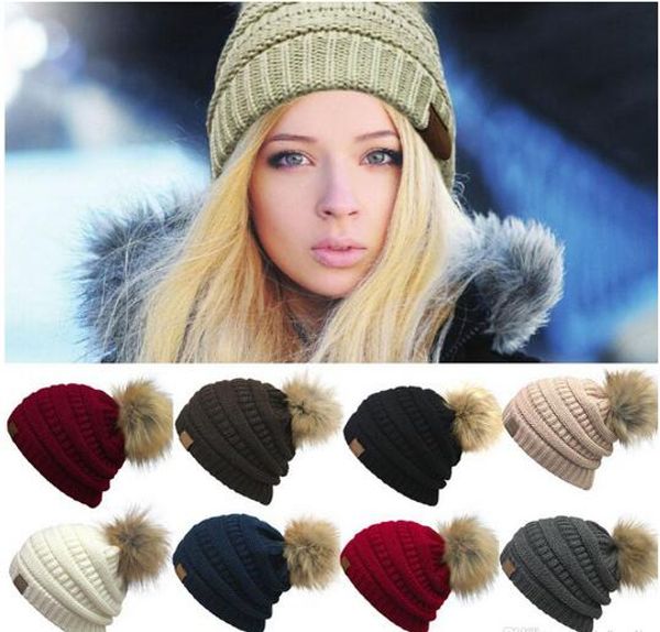 

trendy hats winter knitted fur poms beanie label fedora luxury cable slouchy skull caps fashion leisure beanie outdoor hats f898-1, Blue;gray