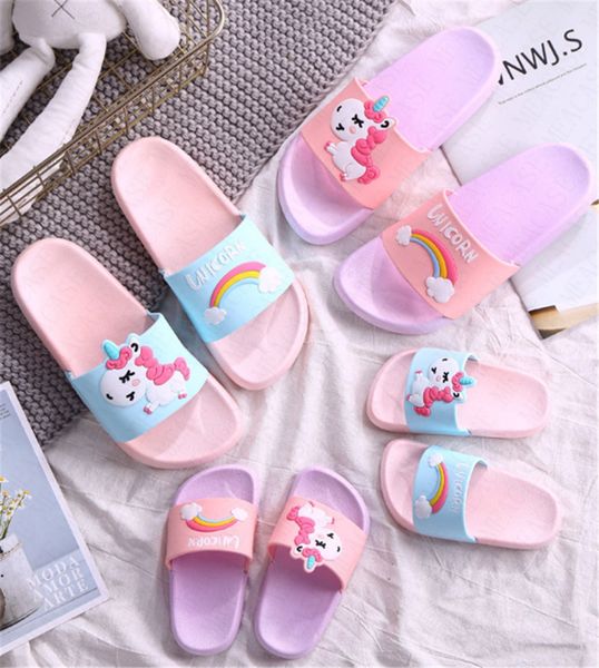 

rainbow cartoon unicorn printed kids indoor slippers toddler summer fashion home flip flops children bedroom shoes beach wear slipper d62306, Black;grey