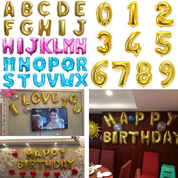 

5 colors party balloons 16 inch alphabet letters a-z and arabic number 0-9 foil balloon christmas birthday party decoration dhl free