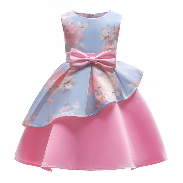 

2019 spring and summer irregular girls dress pendulum printing child full dress children bow party dresses princess dress, Red;yellow