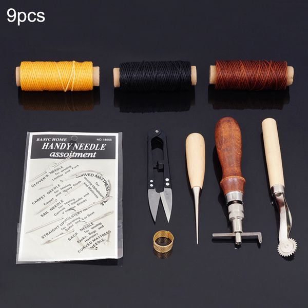 

9pcs leather craft tool leather sewing tools kit diy hand stitching tools for sewing canvas high quality, Black