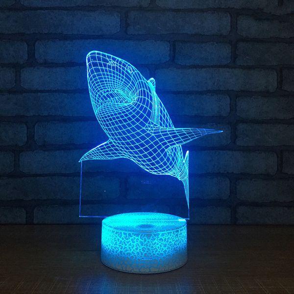 

shark creative 3d night lamp touch crack dolphin usb 3d light fixtures led colorful acrylic table led night light