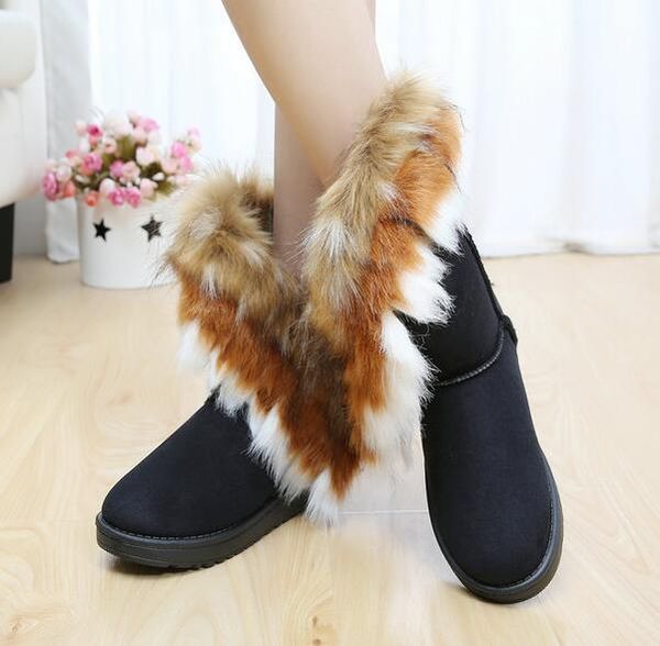 

selilng fox fur warm autumn winter wedges snow women boots shoes genuinei mitation lady short boots casual long snow shoes size 36-42, Black