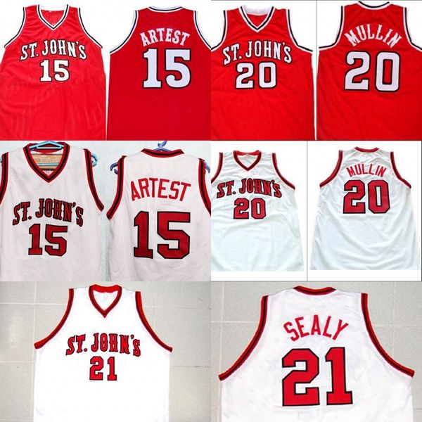 

St John's University Jersey 20 Chris Mullin 15 Ron Artest 21 Malik Sealy 100% Stitched College Basketball Jerseys White Red S-XXXL