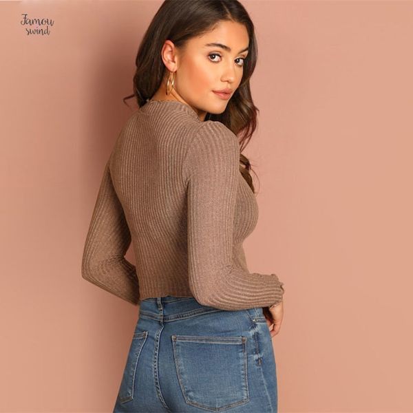 

рубашки женщины обрежьте solid sexy knit crop top латук базовая рубашка 2019 весна корейский с длинным рукавом элегантные дамы, White