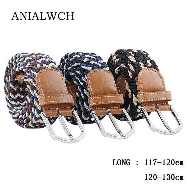 

117-130cm new long casual stretch woven belt women's canvas elastic belts for men jeans elastique modeling belt n008, Black;brown