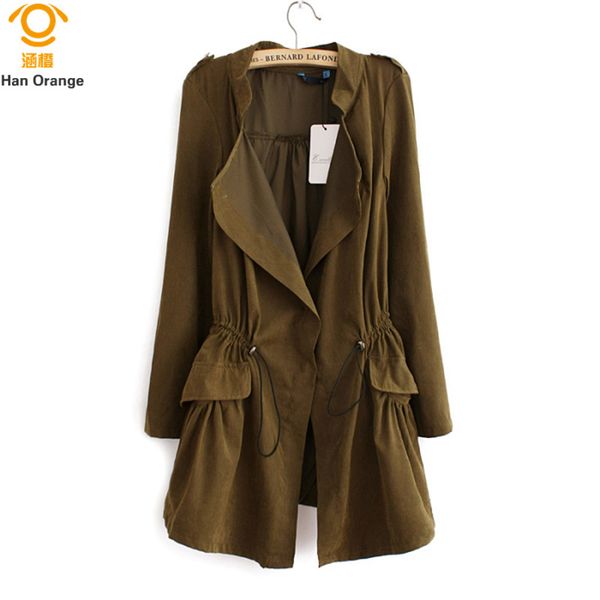 

hanorange 2019 slim waist long super thin all-match fashion lapel single button women trench coat /l/xl khaki/army green/blue, Tan;black