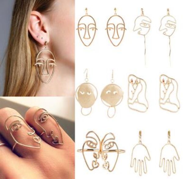 

new european and american jewelry retro simple personality exaggerated earrings alloy plating hollow face earrings wholesale 10 styles, Silver