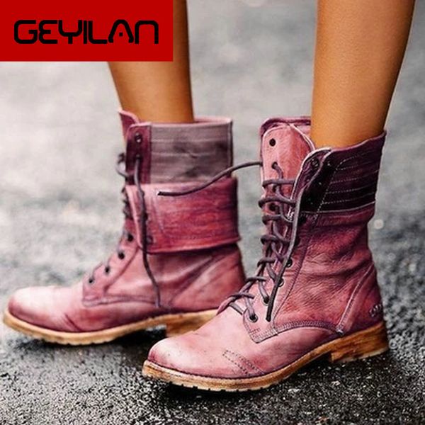 

new lace-up winter motorcycle boots women british style fashion boots gothic punk low heel bule boot women shoe drop ship, Black