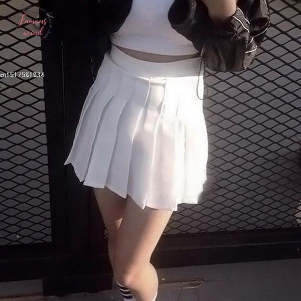 

fanala мода осень зима женская мини юбка школьница плиссированные конькобежец юбка высокая талия черный белый полиэстер горячие продажи, Black