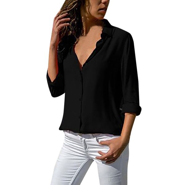 

womens and blouses streetwear v neck ladies black long sleeve shirt woman clothes 2019 korean fashion clothing, White