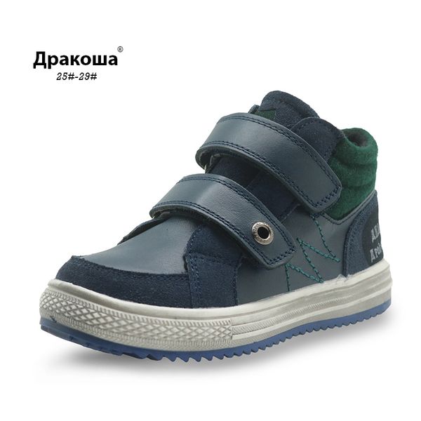 

apakowa boys autumn boots genuine leather children' ankle martin boots wollen lining kids patched shoes for boys eur 25-29, Black;grey