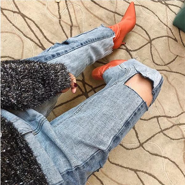 

fashion womens jeans distressed womens jeans denim pockets vintage pants, Blue