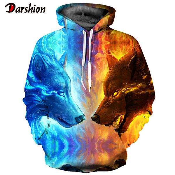 

hoodies 3d sweatshirt funny wolf print hoodies for women/ men fashion hip hop pullover men sweatshirt drop ship, Black