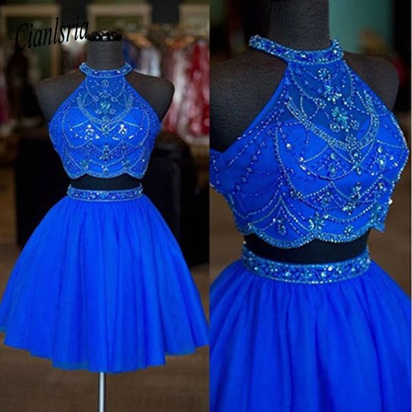 

2019 real ps halter neck cocktail dresses beaded rhinestone two pieces homecoming dresses short prom party gowns, White;black