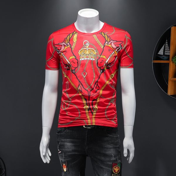 

2020 summer new products european and american fashion printing men's short-sleeved tide slim sets men's half-sleeved xl men, White;black