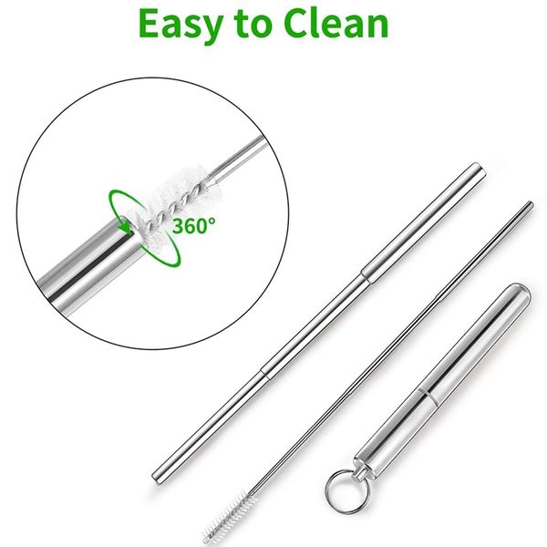 

new portable reusable drinking straws - telescopic stainless steel straw with aluminum case and cleaning brush disposable dinnerware