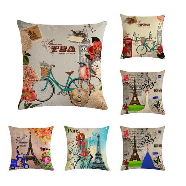 

хлопок белье подушка обложка ретро урожай franch париж велосипеды башня подушка обложка автомобили диван бросьте наволочки home decor zy350