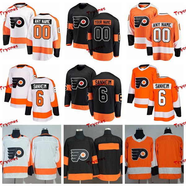 

2019 travis sanheim philadelphia flyers stitched jerseys customize home new alternate black shirts #6 travis sanheim hockey jerseys s-xxxl, Black;red