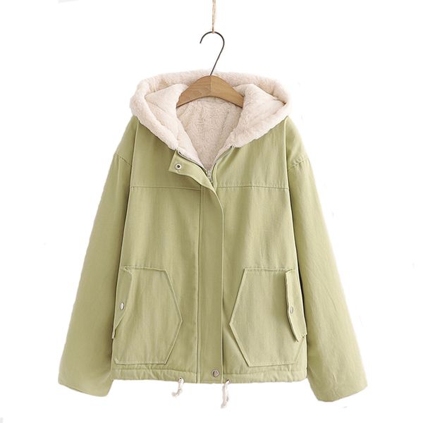 

2019 autumn winter parkas coat ladies preppy style jackets hooded wool simple solid color wild women outwear, Black