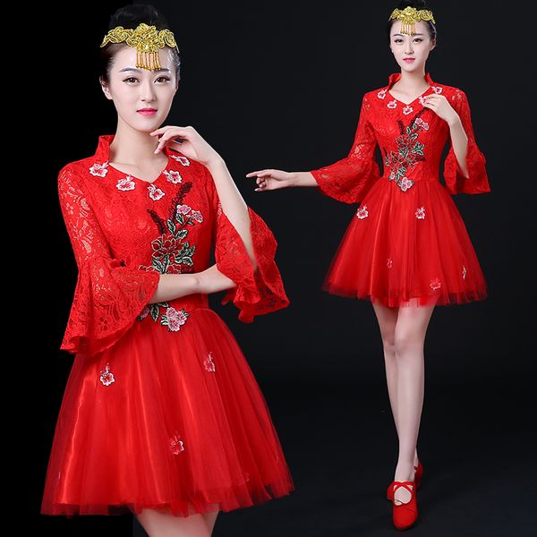 

chinese folk dance costume clothing hanfu ancient fan dance traditional chinese costumes stage wear ff1970, Black;red