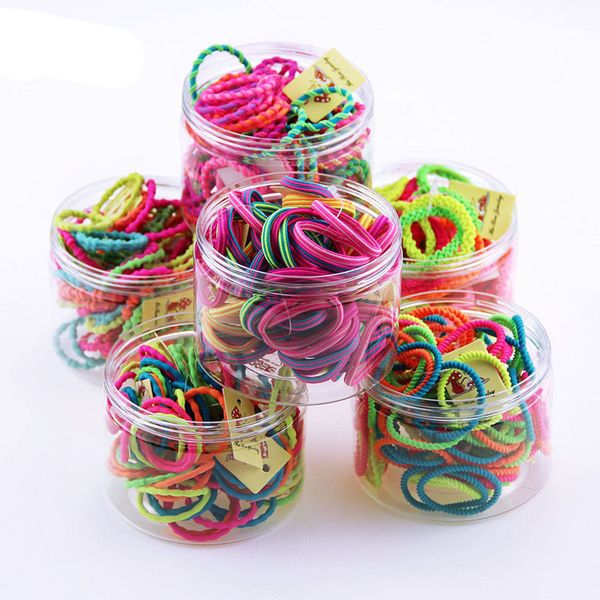 

mixed styles girl candy color ponytail hair holder thin elastic rubber band for kids colorful hair ties fashion accessories with box, Slivery;white