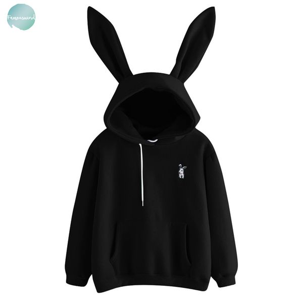 

женская 2019 горячие продажа sweatershirt банни девочка hoodie вскользь cute longsleeve толстовка пуловер с уши s xl top cute, Black