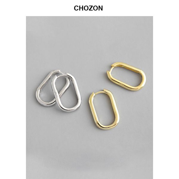 

korean s925 sterling silver earrings ins minimalism geometric oval circle earring for women vintage ear hoop jewelry, Golden;silver