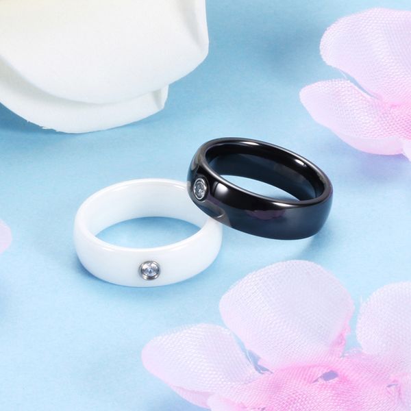 

black/white ceramic rings for women men trendy simple inlaid zircon couple rings fashion wedding band jewelry anillos dropship, Silver