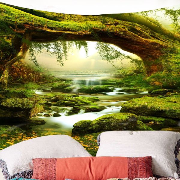 

home wall hanging tapestry nature green tree jungle landscape and streams mysterious wall tapestry for living room bedroom decor