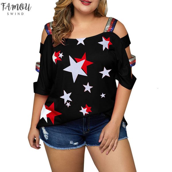 

40* women tshirt plus size casual flag summer tees off shoulder slings sleeve t shirt women camisetas verano mujer, White
